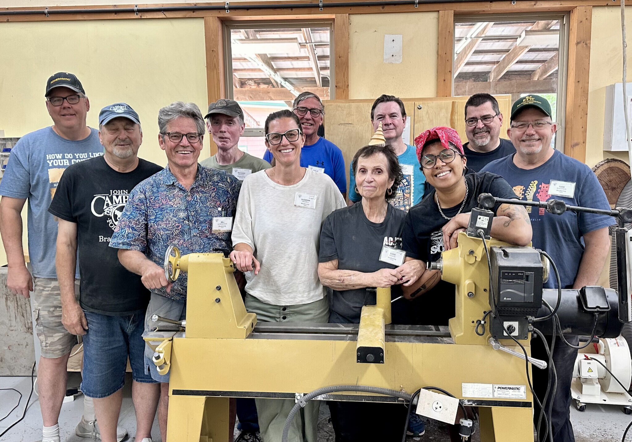 Woodturning class with ten beginner students and instructors Kevin Felderhoff and David Smith at John C. Campbell Folk School in North Carolina.